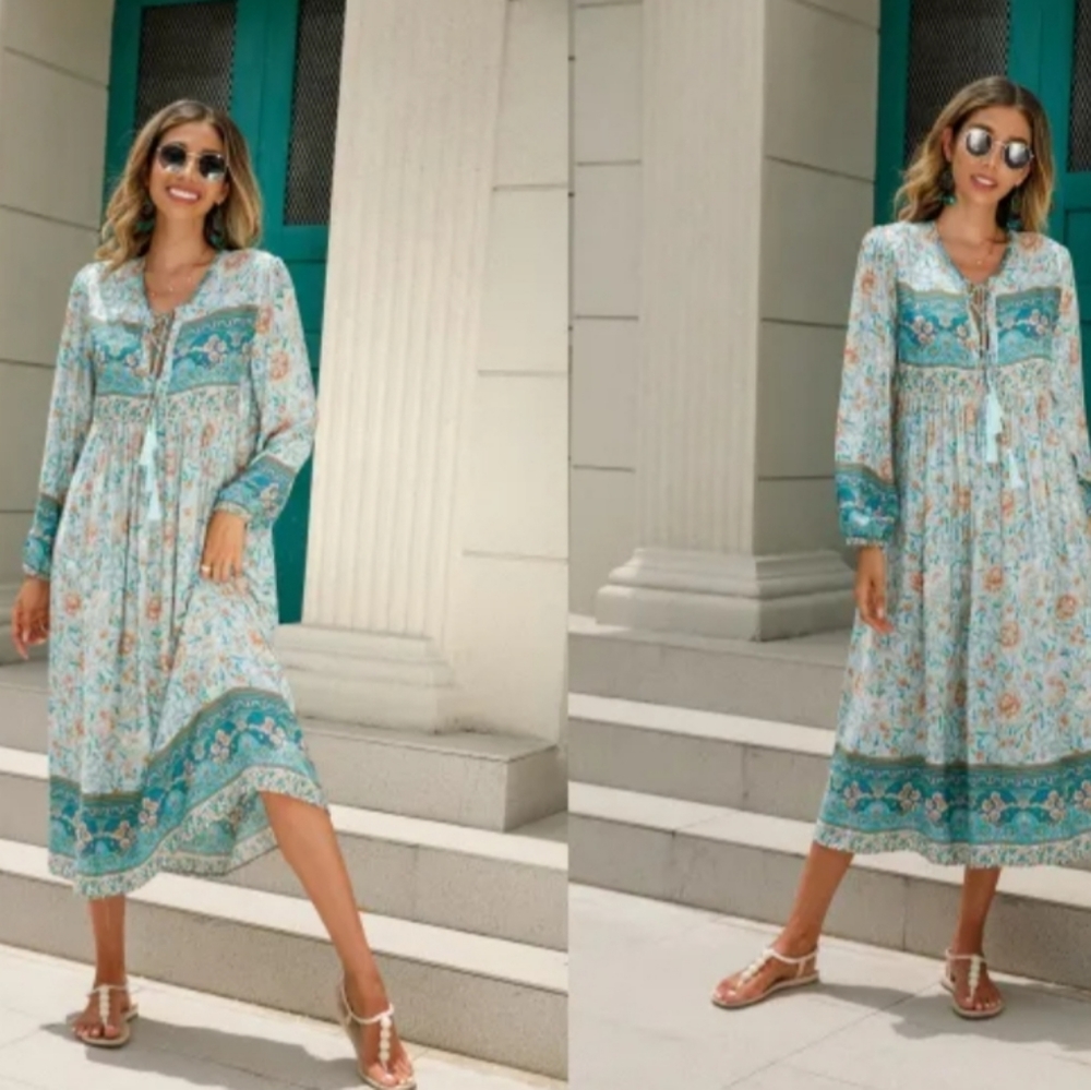 R. Vivimos Womens Longsleeve Floral Print Midi Dress - Picture 10 of 10